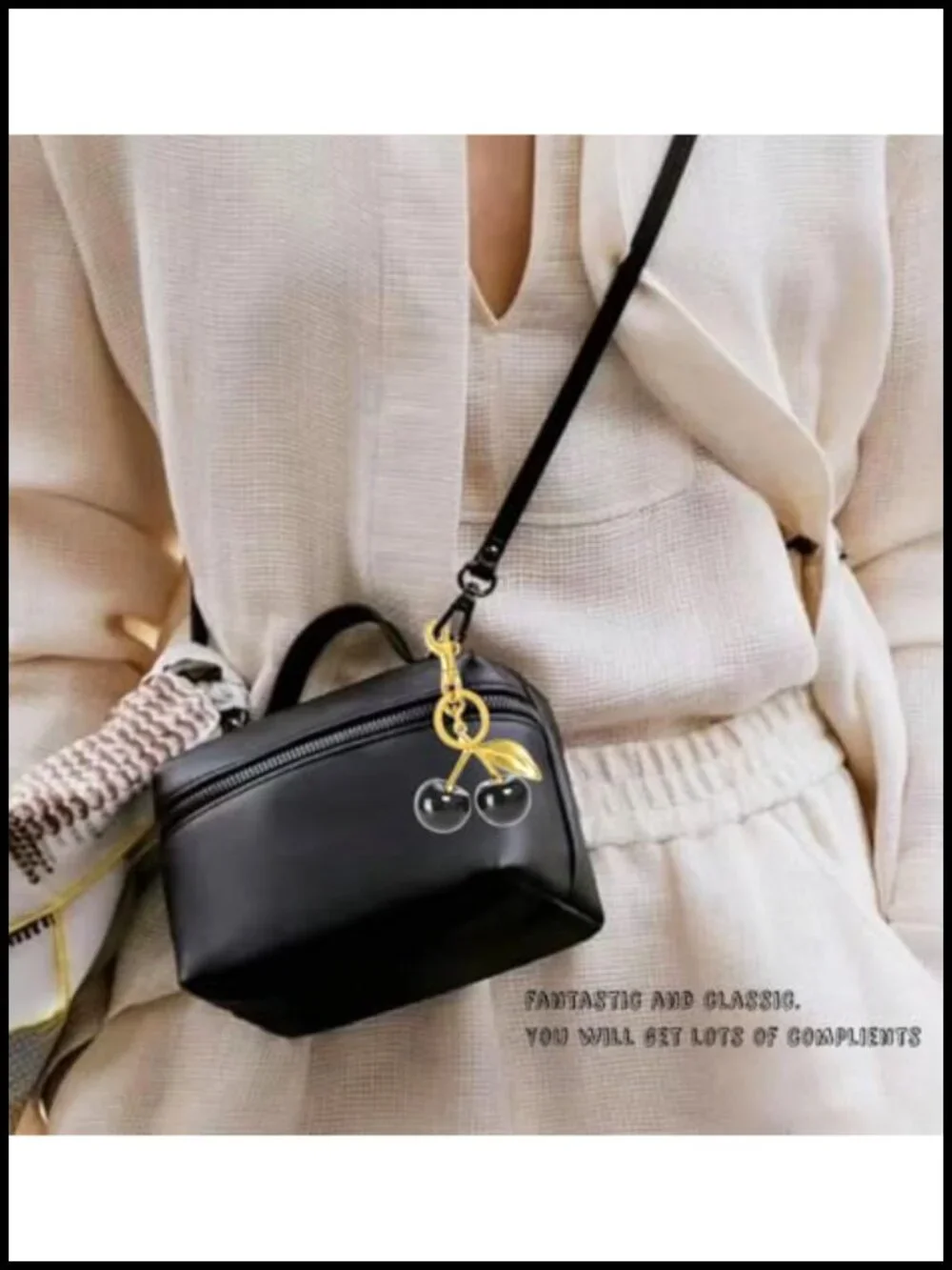 Cherry Bag Charm Purse Chain Accessories with Keyring Clip